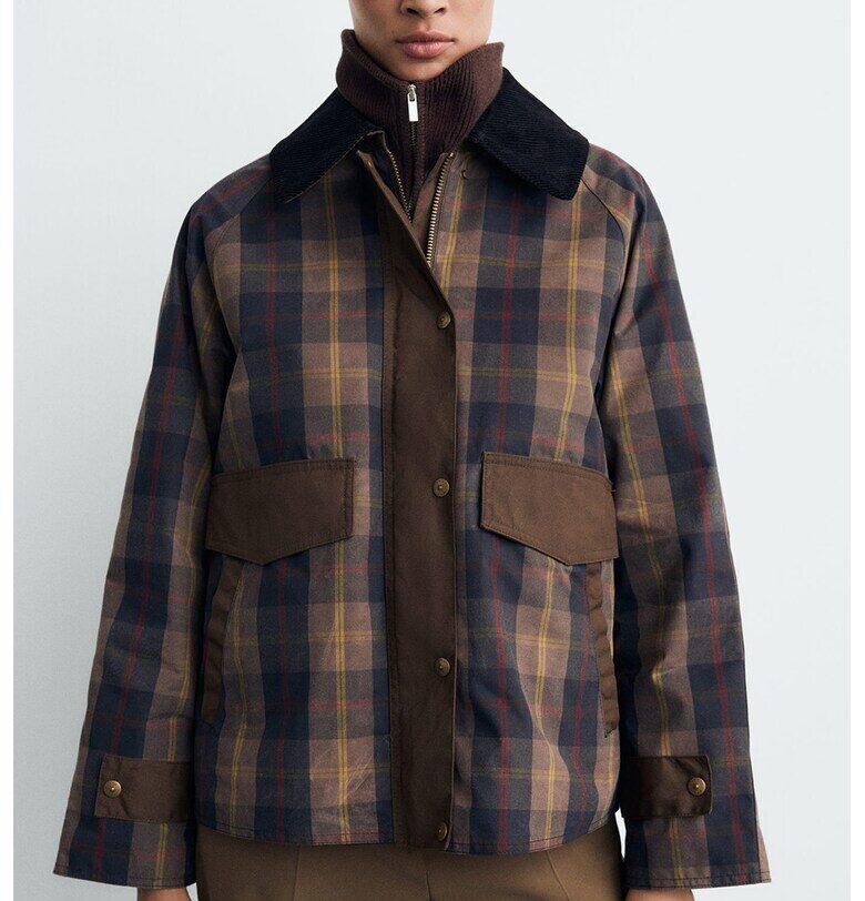 Кариран шакет с контрасти - Тъмнокафяв/Тъмносин Mango