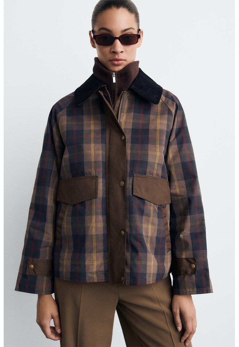 Кариран шакет с контрасти - Тъмнокафяв/Тъмносин Mango