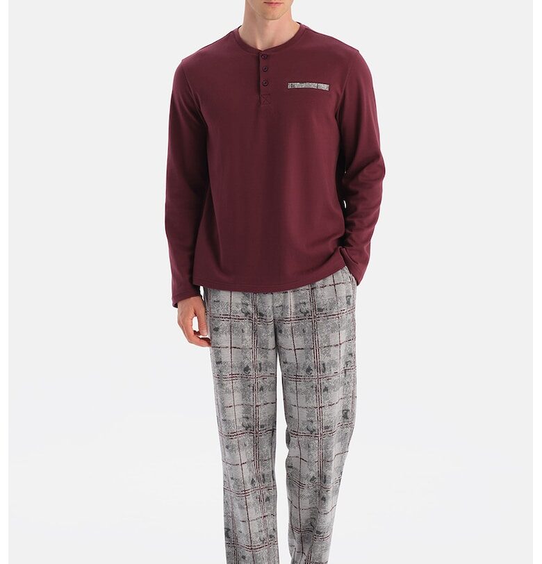 Карирана дълга пижама - Бордо/Сив DAGI