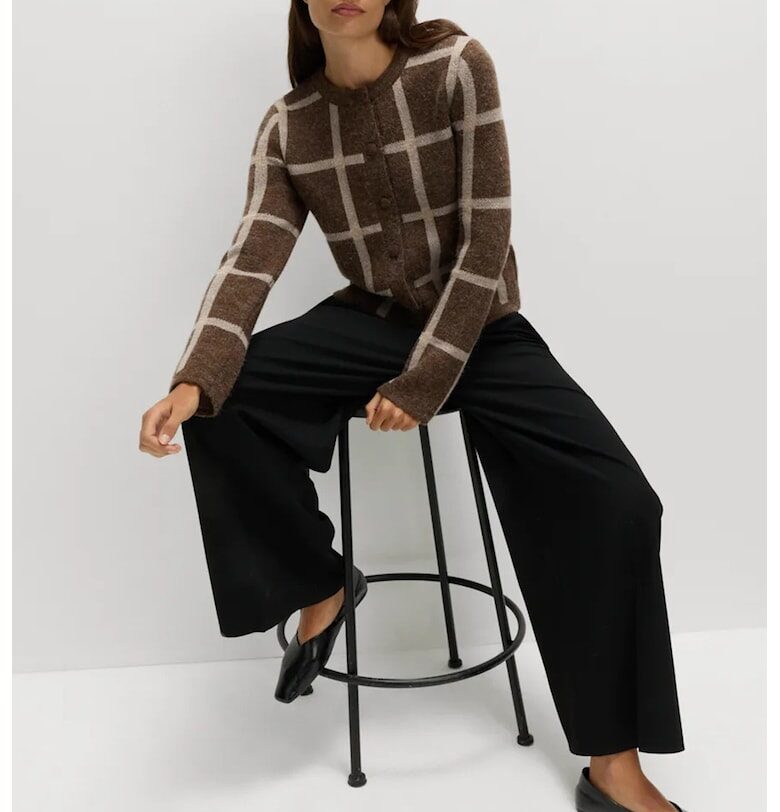 Карирана жилетка с овално деколте - Бежов/Тъмнокафяв Marks  Spencer