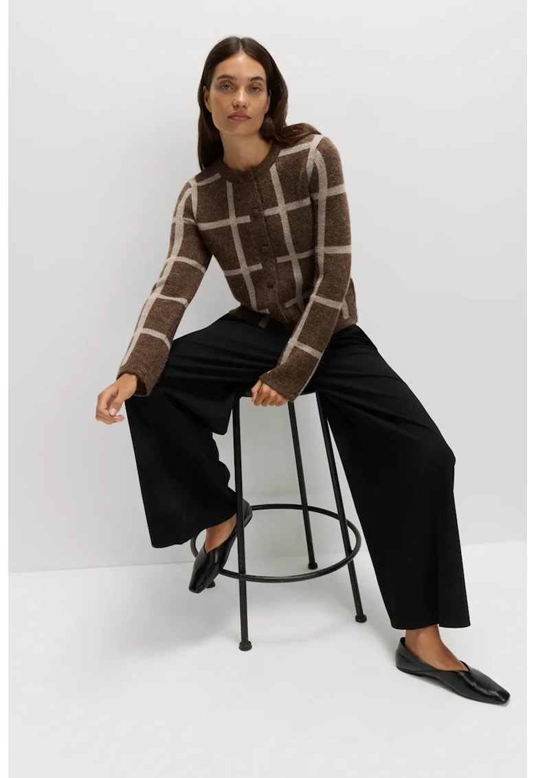 Карирана жилетка с овално деколте - Бежов/Тъмнокафяв Marks Spencer