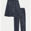 Карирана памучна пижама - Бял/Ултрамарин синьо Marks Spencer
