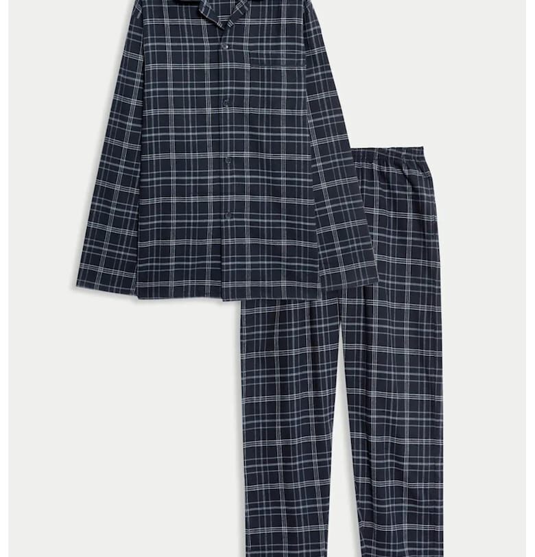 Карирана памучна пижама - Бял/Ултрамарин синьо Marks  Spencer