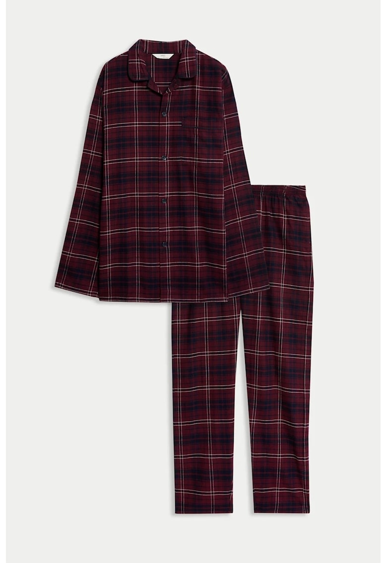 Карирана памучна пижама - Бордо/Тъмносин Marks Spencer