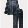 Карирана пижама с копчета - Бял/Тъмносин Marks  Spencer