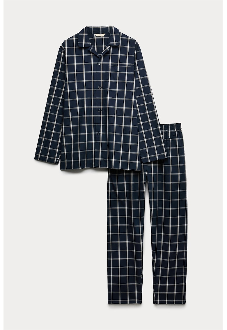 Карирана пижама с копчета - Бял/Тъмносин Marks Spencer