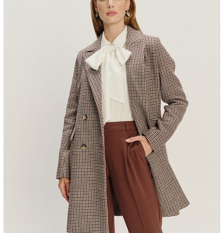 Карирано палто с вълна - Черен/Кафяв GreenPoint