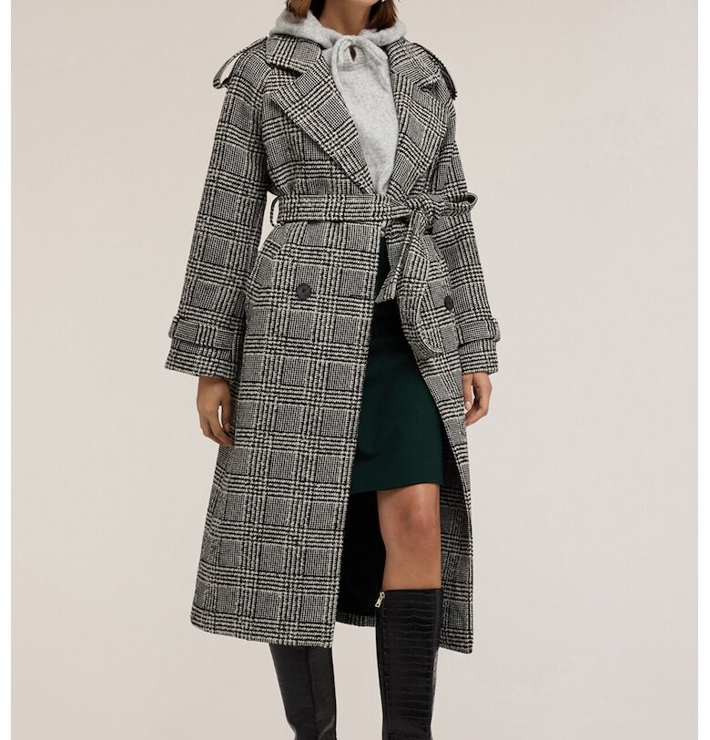 Карирано палто с двуредно закопчаване - Черен/Сив Motivi