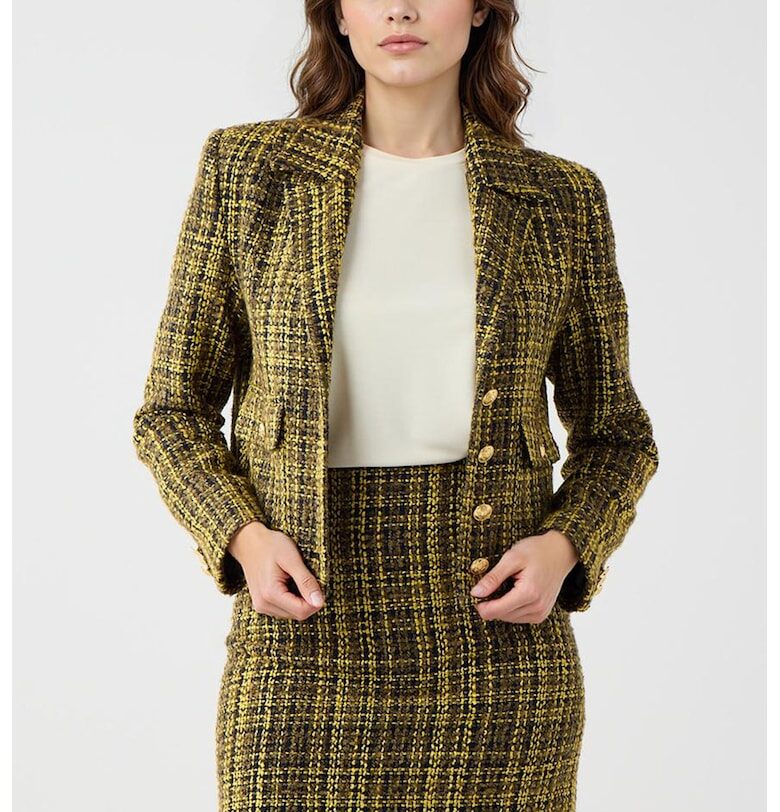 Карирано сако от туид - Черен/Жълт/Каки JIMMY KEY