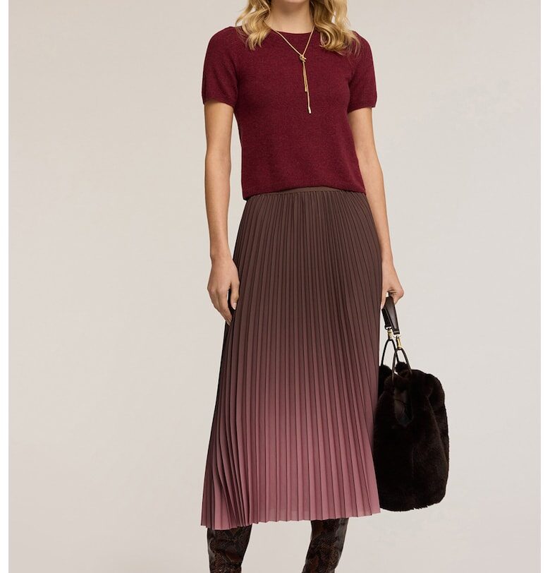 Кашмирен пуловер с къси ръкави - Тъмночервен Motivi