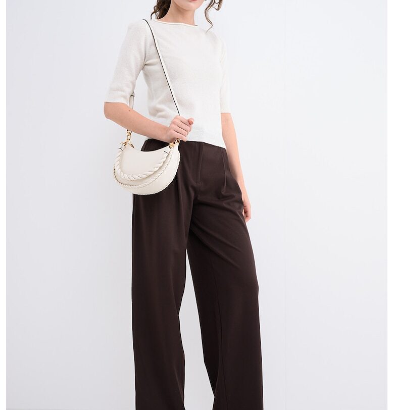 Кашмирен пуловер с овално деколте - Бял Marella