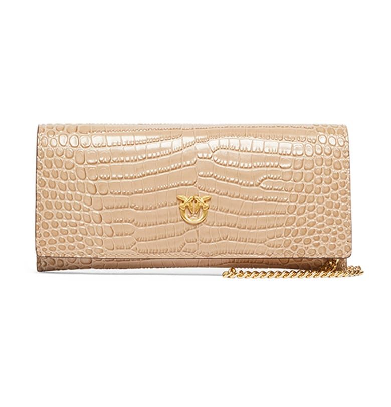 Кожен портфейл с презрамка тип верижка Pinko