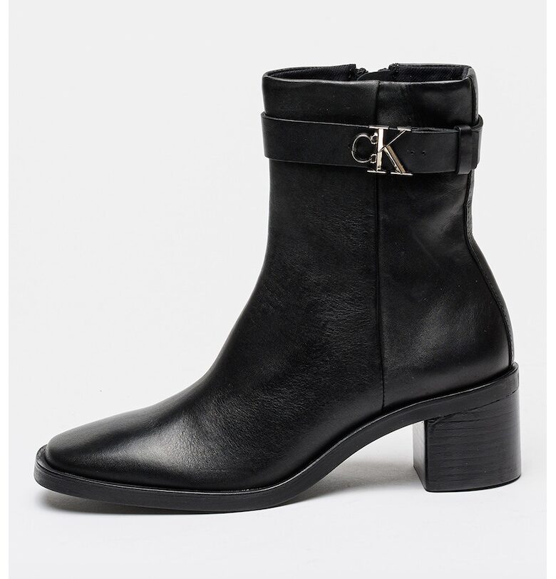Кожени боти с ток и квадратен връх CALVIN KLEIN