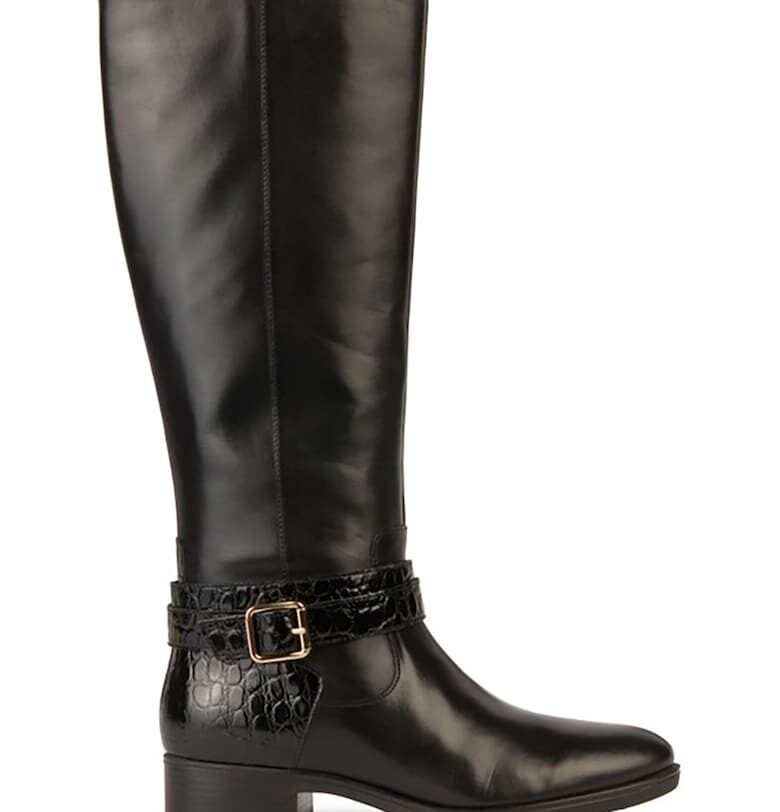 Кожени ботуши до коляното с шагрен Geox