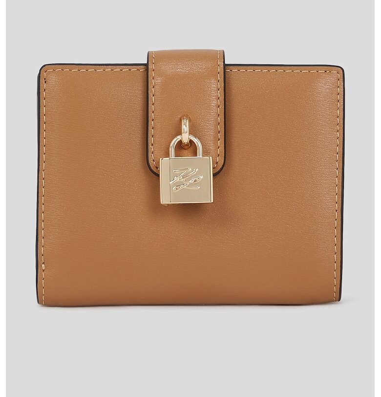 Кожено портмоне с двойно прегъване и метален детайл Karl Lagerfeld