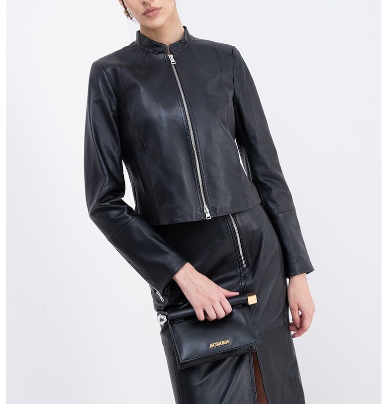 Кожено яке Lasari с цип - Черен HUGO