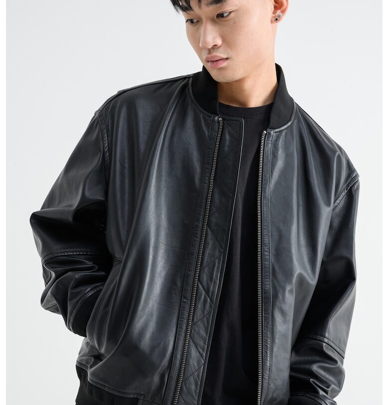 Кожено яке бомбър Jobrice - Черен BOSS