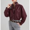 Кожено яке с висока яка - Бордо AA Vesa