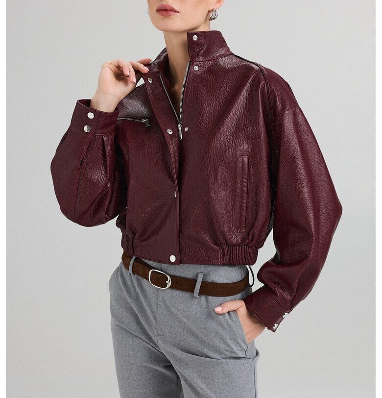 Кожено яке с висока яка - Бордо AA Vesa