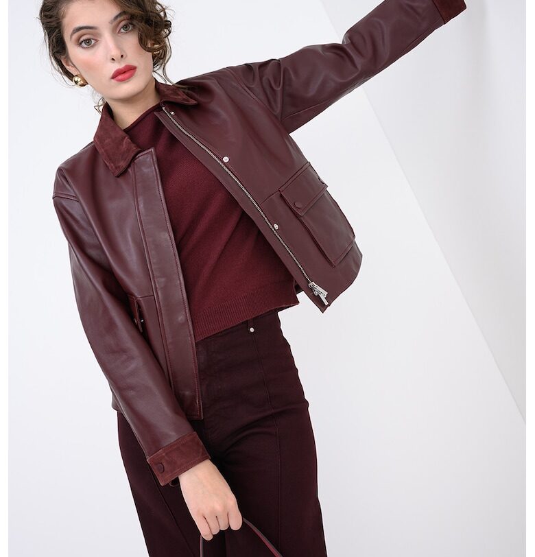 Кожено яке с джобове - Тъмночервен Marella