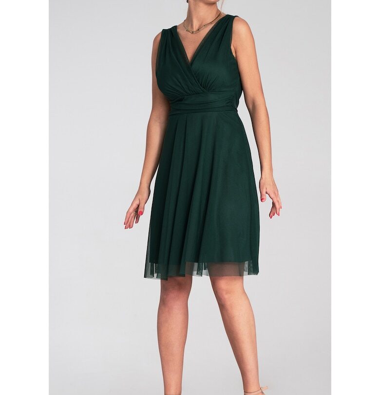 Коктейлна рокля  елегантна - мрежеста - зелена - SM Figl