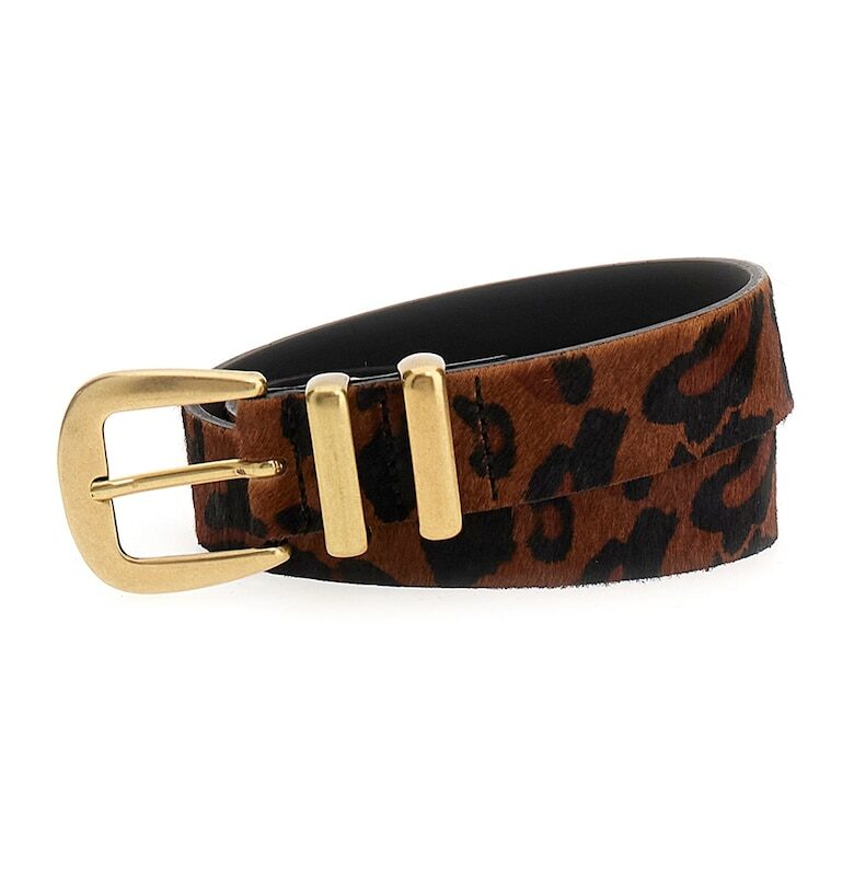 Колан с кожа с косъм с животински принт GUESS