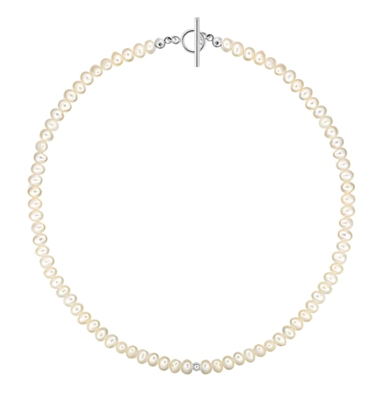 Колие ag.925 с бели кръгли култивирани перли 6мм - закопчалка тип тогъл S e-Crystal