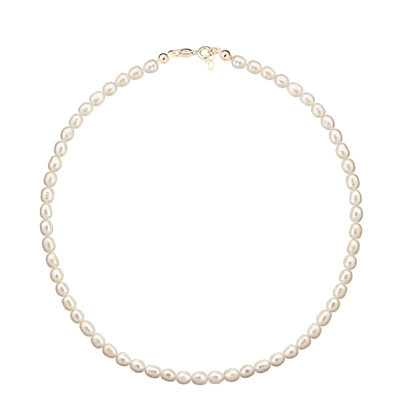 Колие от жълто злато 585 - 14К с бели култивирани перли 6 -5 мм - класическа закопчалка e-Crystal