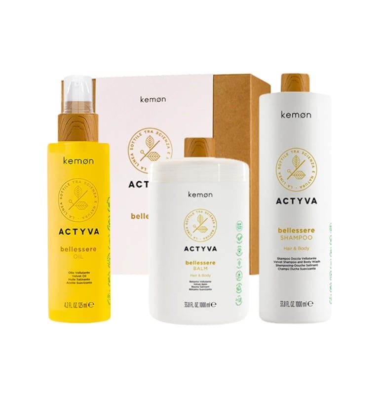 Комплект  Actyva Bellessere - Шампоан 1000 мл - Балсам 1000 мл - Масло 125 мл Kemon