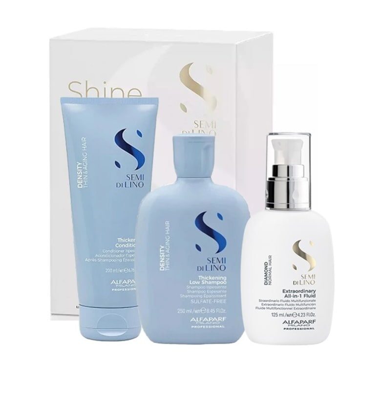 Комплект  Semi di Lino Density Thickening - Шампоан 250 мл + Балсам 200 мл + Флуид за блясък All-in-1 Diamond Illuminating - 125 мл Alfaparf
