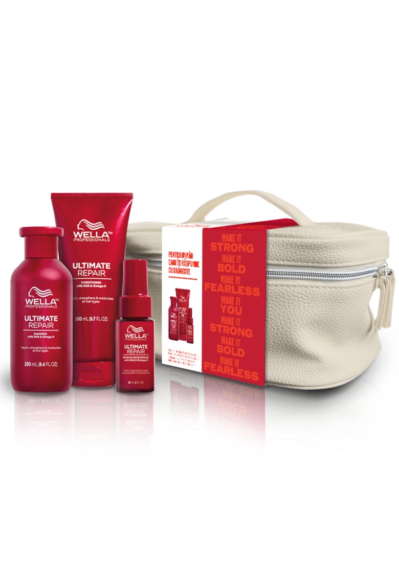 Комплект  Ultimate Repair за интензивно подхранване и възстановяване на всички типове коса - Шампоан 250 мл - Балсам 200 мл - Нежен спрей без ... Wella Professionals