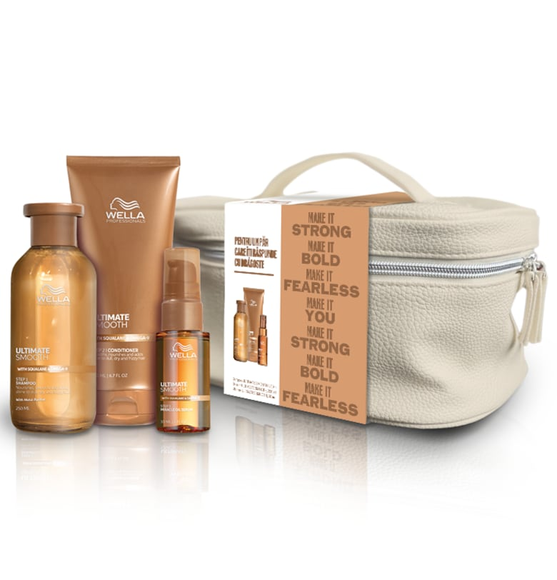 Комплект  Ultimate Smooth за суха и без блясък коса с анти-фриз ефект - Шампоан 250 мл - Балсам 200 мл - Серум масло за коса 30 мл Wella Professionals