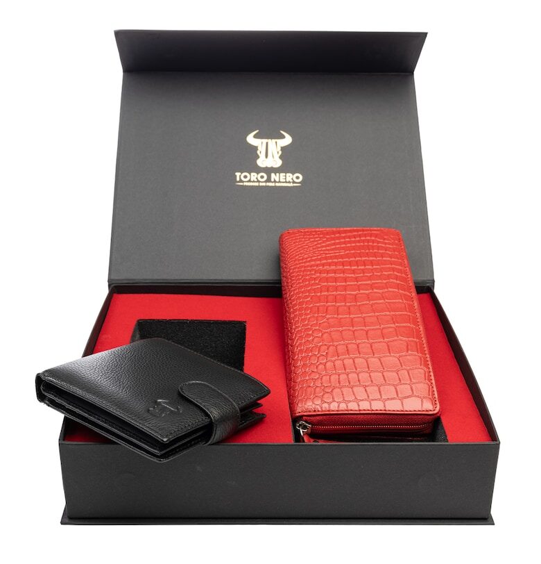 Комплект дамски портфейл и мъжки портфейл Gia-Vita Opzioni - естествена кожа - червен Toro Nero