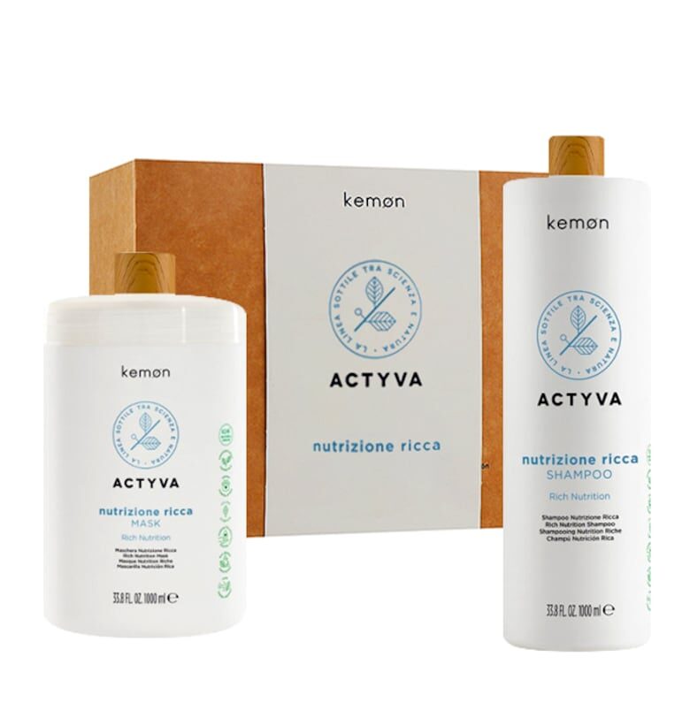 Комплект за боядисана коса  Actyva Nutrizione Ricca: Шампоан 1000 мл - Маска 1000 мл Kemon