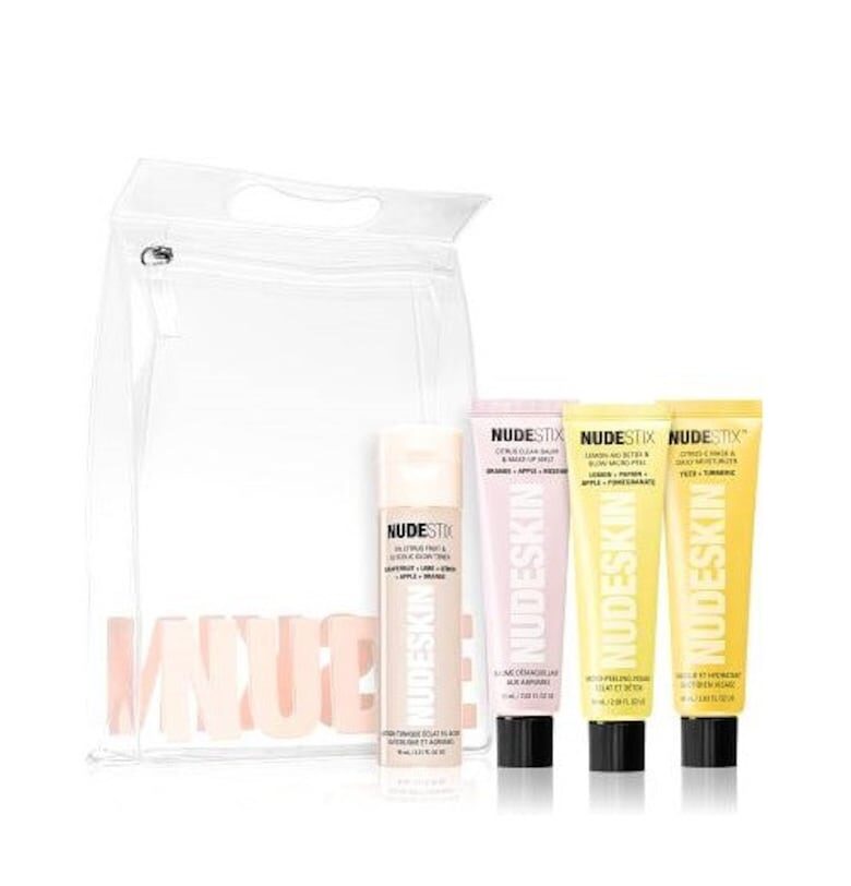 Комплект за грижа за кожата -  Citrus Skin Renewal - изсветляващ тонизиращ разтвор 95 мл - почистващ лосион 60 мл - изсветляващ скраб 60 мл - силно ... Nudestix