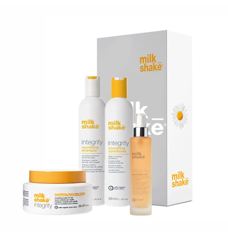 Комплект за хидратация и възстановяване - Шампоан  Integrity 300 мл - Балсам 300 мл - Терапия 200 мл - Олио 50 мл MILK SHAKE