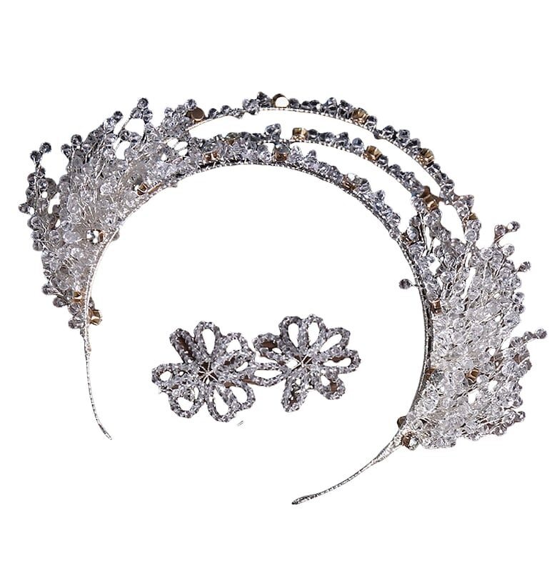 Комплект корона и обеци -  сребро - с кристали - 58 см - Meia C9 Pursehuit