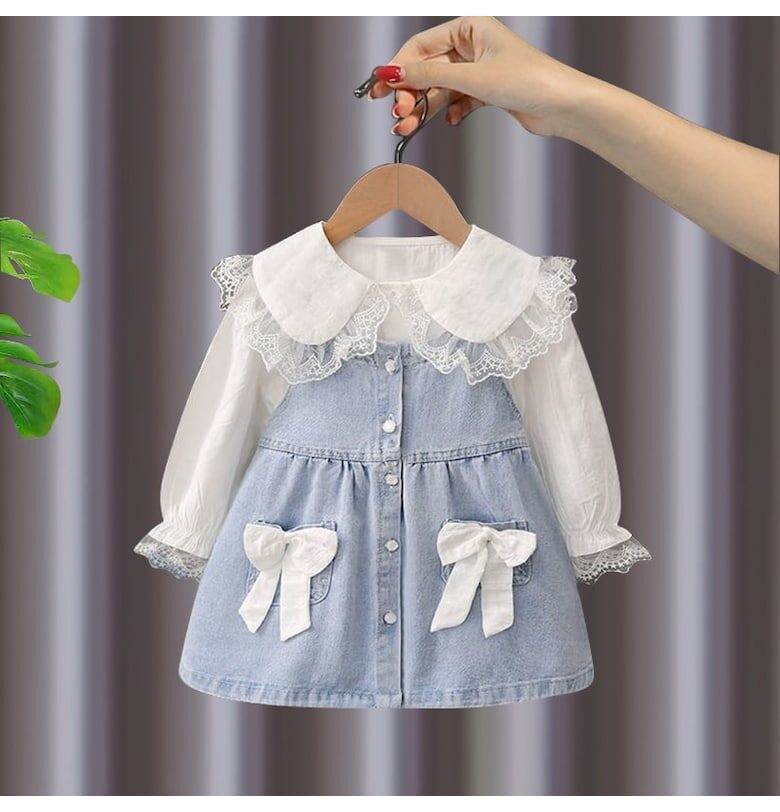 Комплект от 2 части дънкова рокля и риза за момиче Nannie