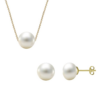 Комплект от 585-14К злато и култивирани перли - обеци с 7мм перли и колие с 8мм перла - 42 см верижка e-Crystal