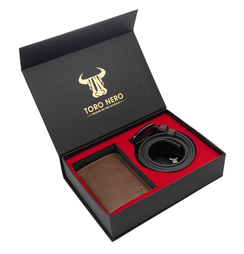 Комплект портфейл и колан Ayan - Мъжки - От естествена кожа - Кафяви Toro Nero