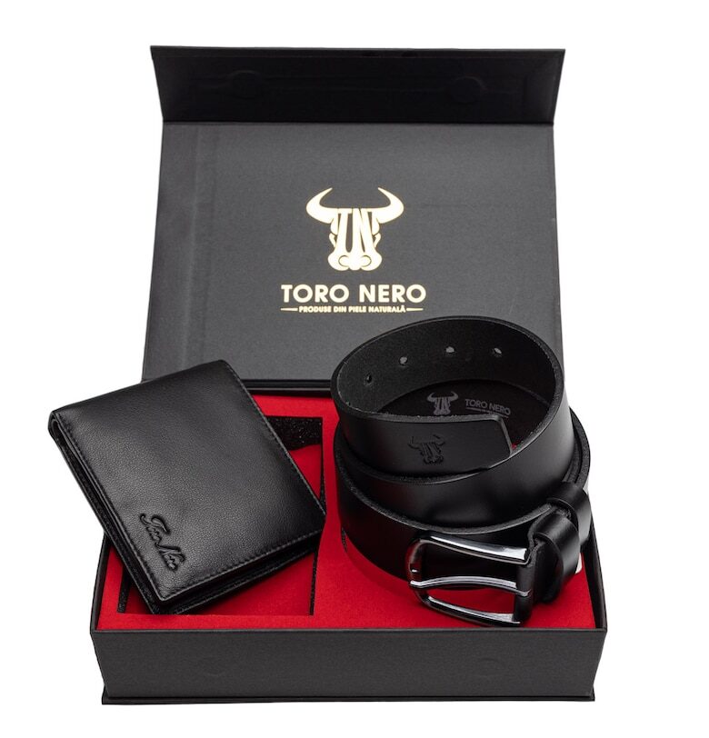 Комплект портфейл и колан - мъжки - от естествена кожа Max-Rubber Toro Nero