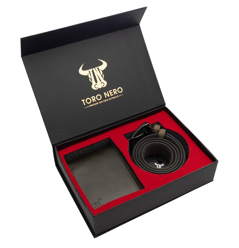 Комплект портфейл и колан - мъжки - от естествена кожа - зелен - Muselles Toro Nero