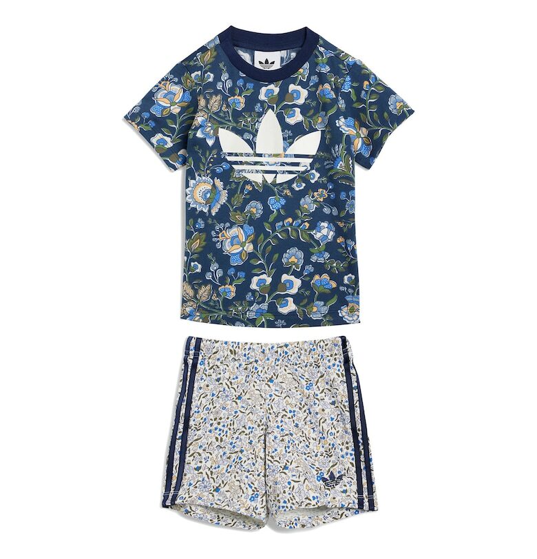 Комплект тениска и къси панталони с флорален принт и лого - 2 части adidas