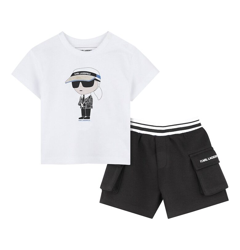 Комплект тениска и шорти Karl Lagerfeld за момче - Z30502 N50 - Органичен памук - Бял/Черен KARL LAGERFELD KIDS