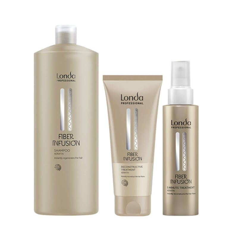 Комплект шампоан  Fiber Infusion - 1000 мл + реконструктивна терапия 200 мл + 5-минутна терапия 100 мл - за нормална коса - с кератин Londa Professional