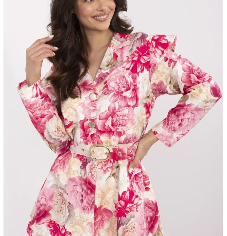 Къс гащеризон с флорален принт и декоративен колан - Един размер Italy Moda