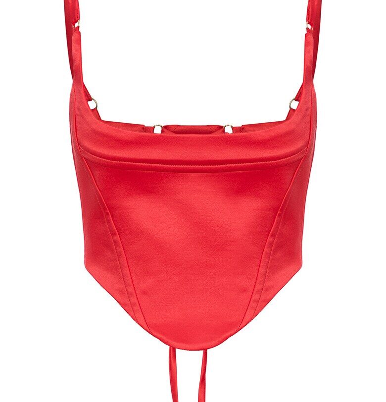 Къс корсет с връзки - Червен UVIA