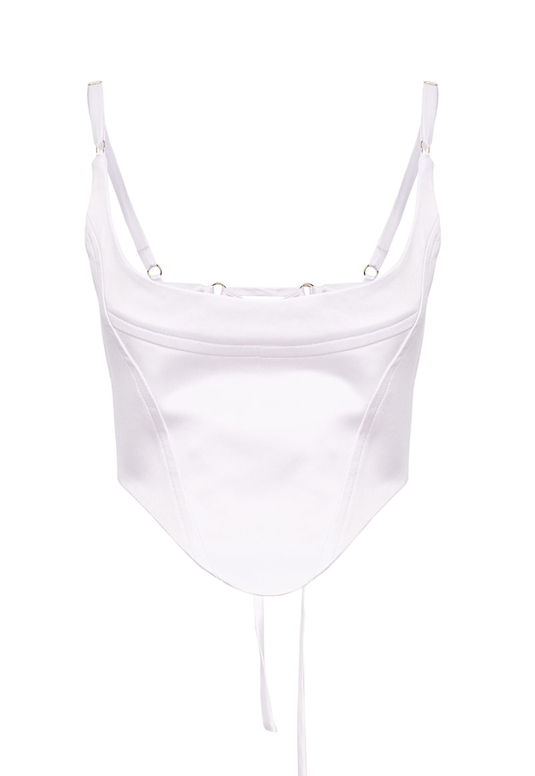 Къс корсет с връзки - Бял UVIA