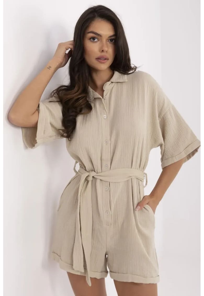 Къс памучен гащеризон с колан - Italy Moda