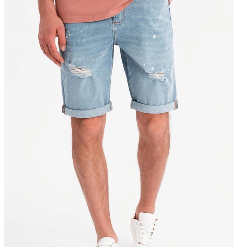 Къс панталон от деним със средновисока талия - Светлосин OMBRE